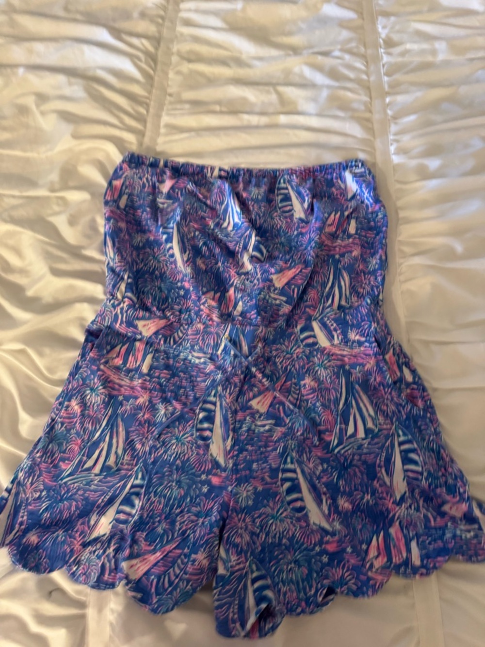 Lilly Pulitzer Blue & Pink Firework and Sailboat Strapless Romper